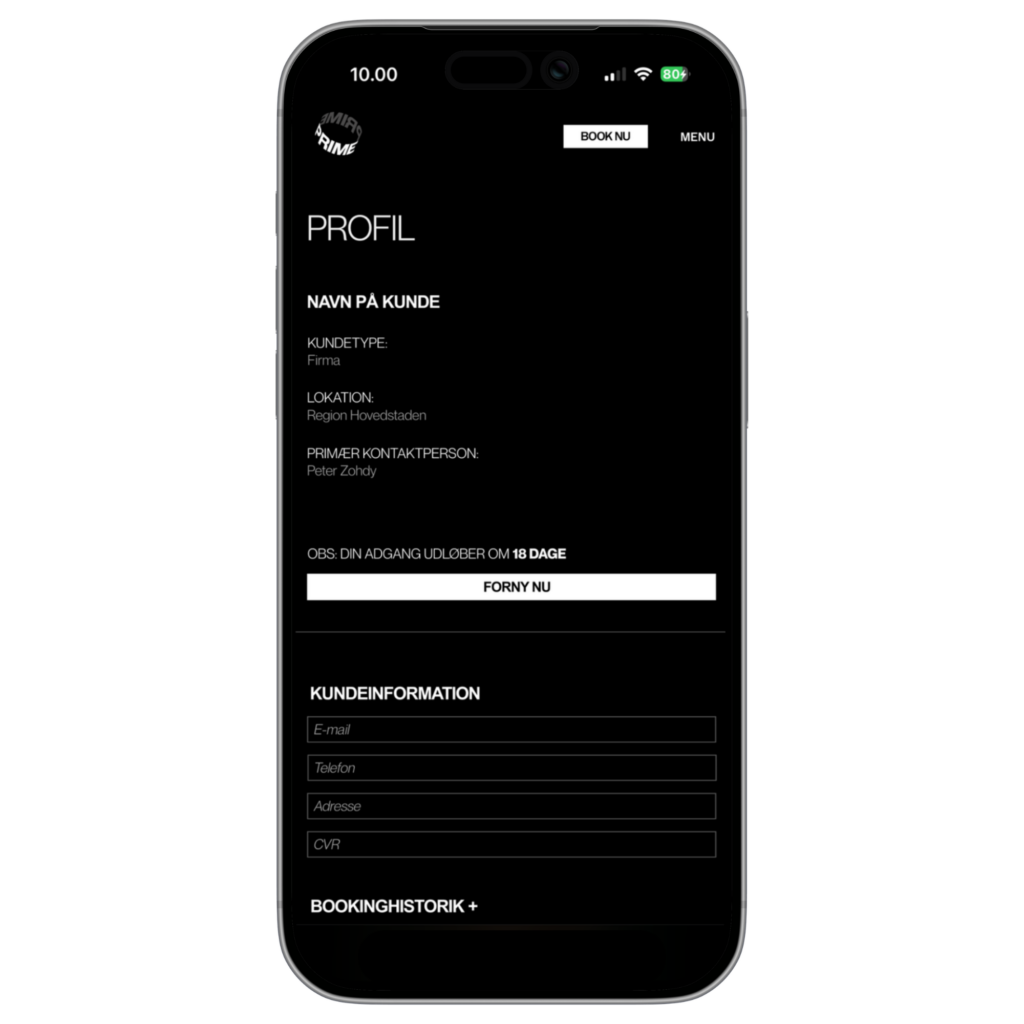 Profile overview showing previous bookings. Profiles are regularly renewed to ensure that only active customers have access to artist information.