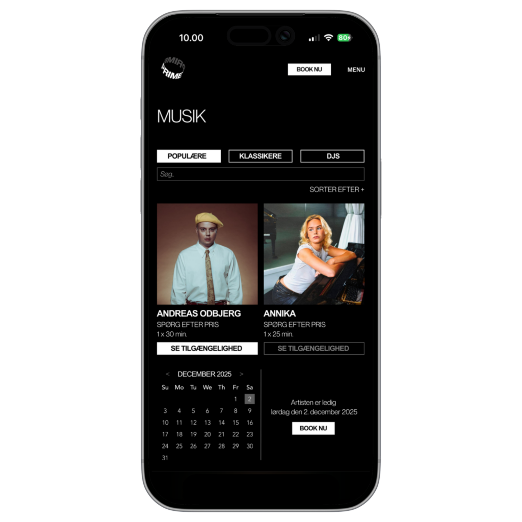 Artist availability based on customer location and artist schedule.